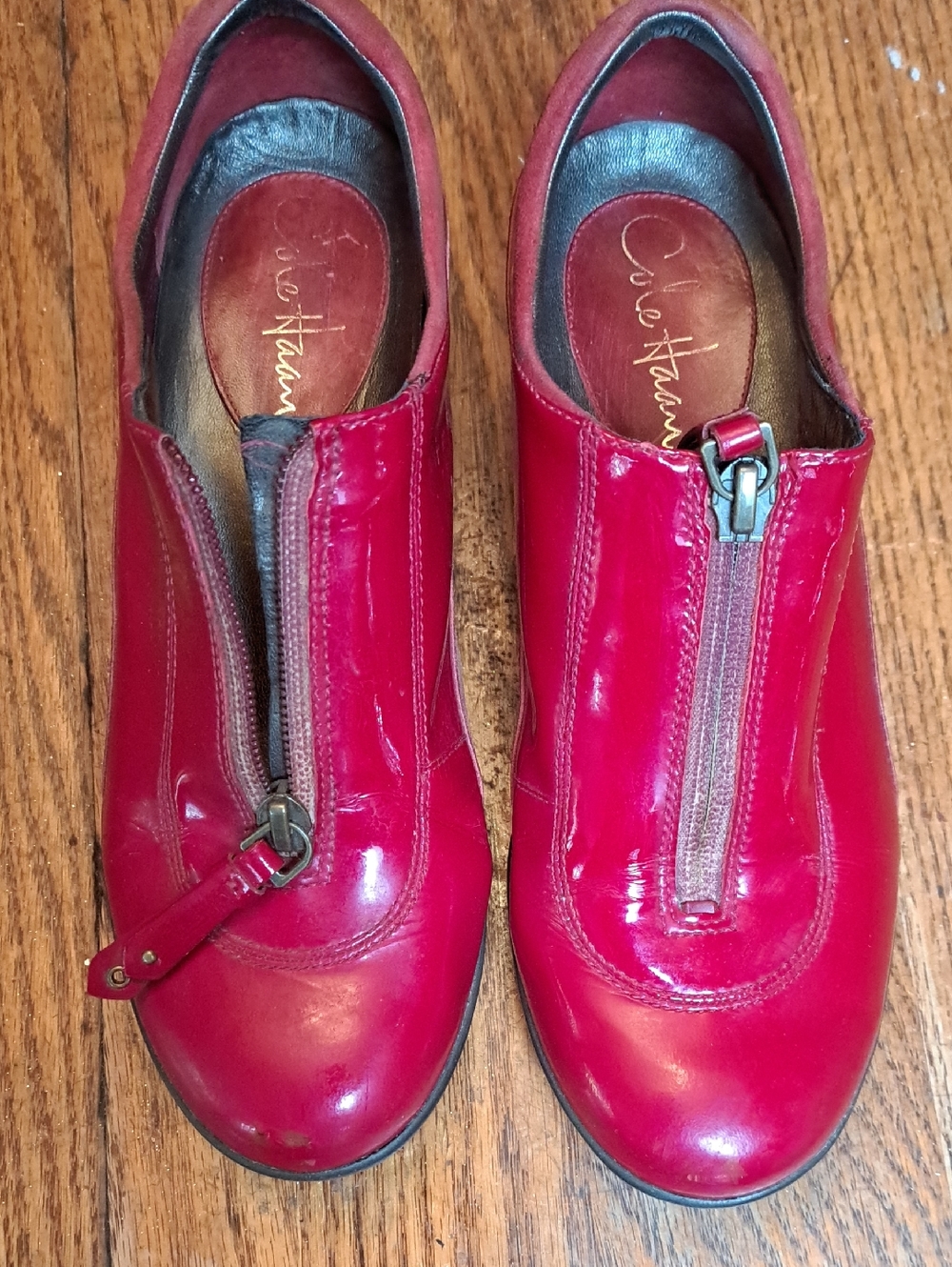 Cole Haan Women's Bright Red Leather Zip Front Slip-Ons